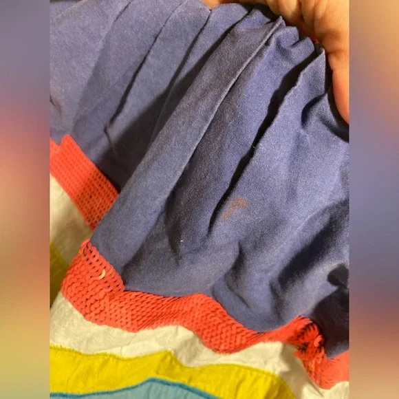 Mini Boden Blue Rainbow Sequined Gathered Skirt Elastic Waist Drawcord Size 5-6 - Picture 11 of 11